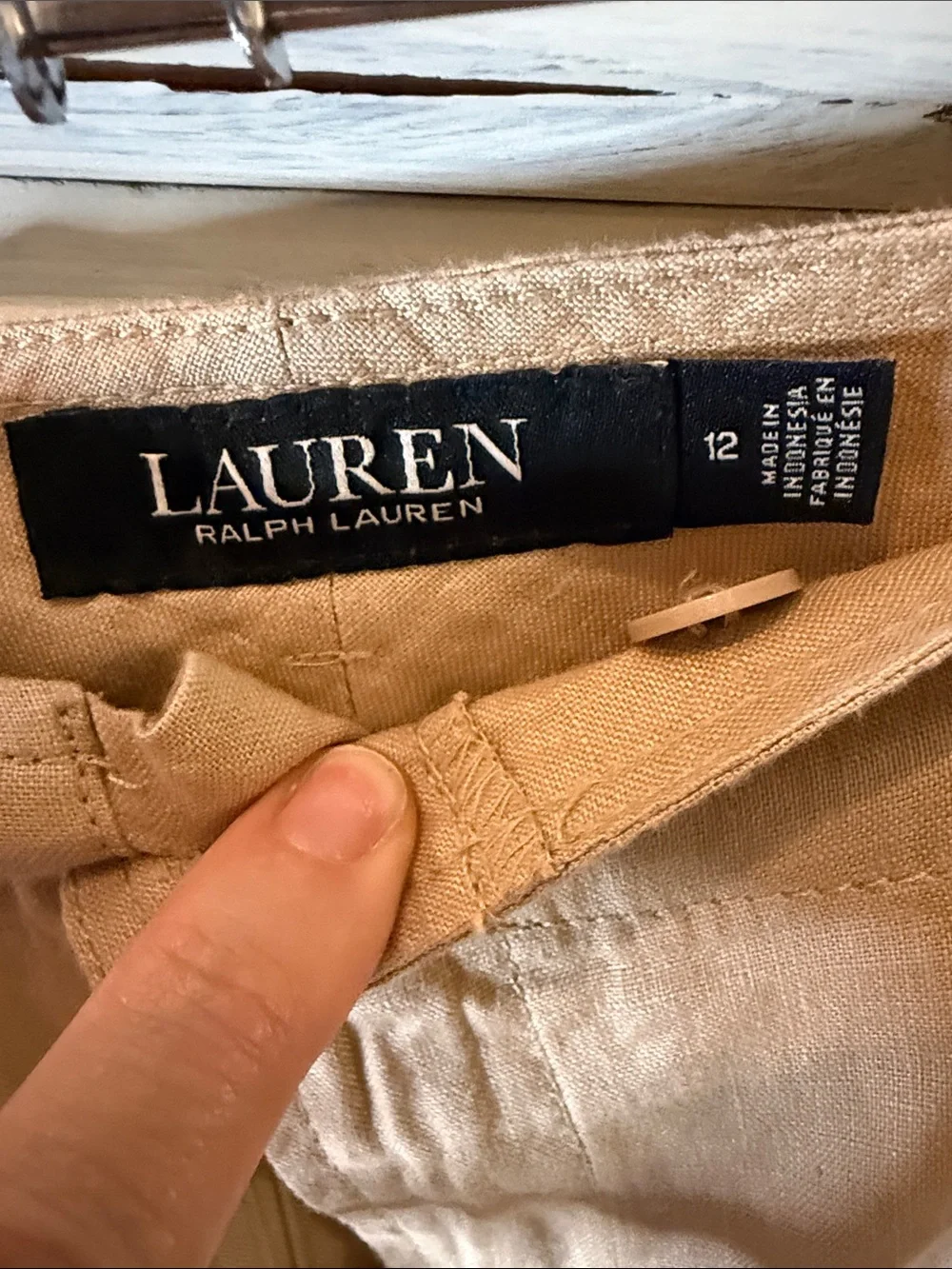 Ralph Lauren High Waist Linen Blend Shorts in Tan